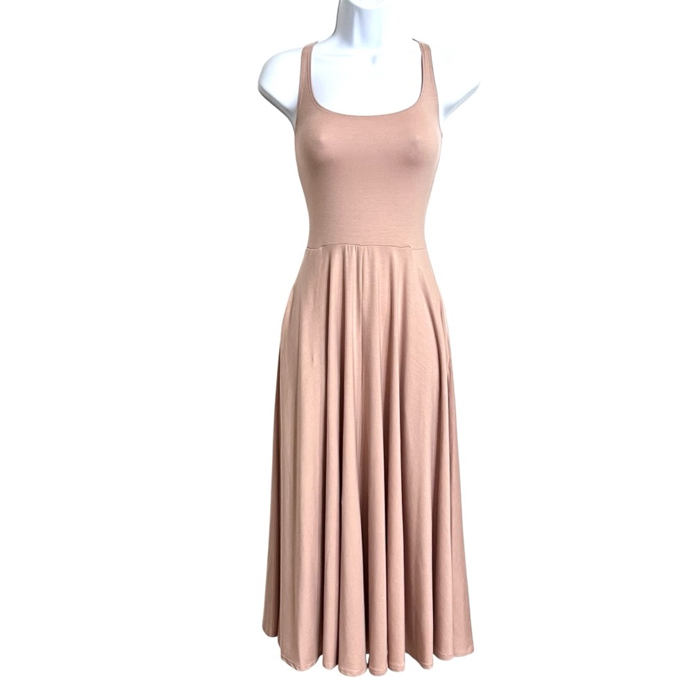 Reformation Rou Fit & Flare Ballerina Midi Dress XS NWT Blush Minimalist Pockets